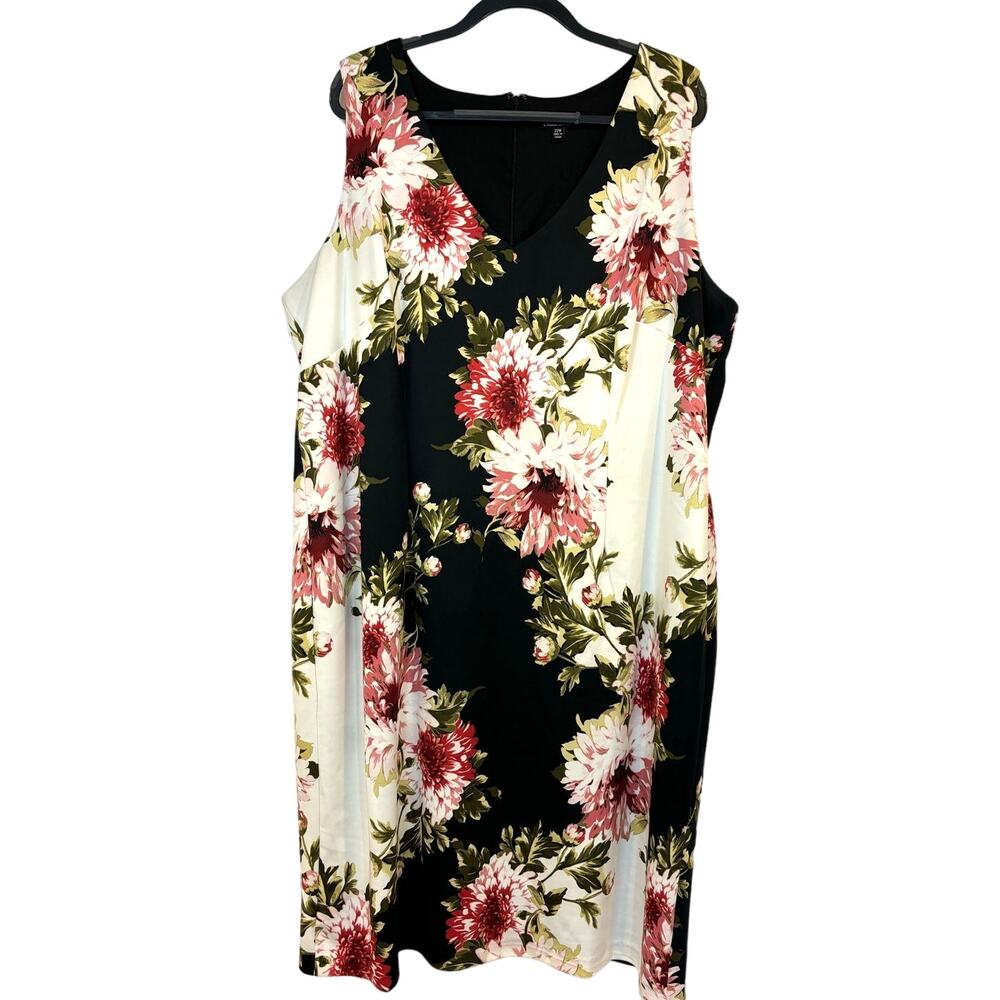 SLNY Women's Sleeveless V-Neck Floral Lined Sheath Dress Black White Pink Sz 22W